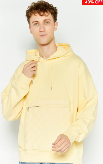 Espirit Hoodie Yellow Men Hooded Textured Long Sleeve Sweatshirt
