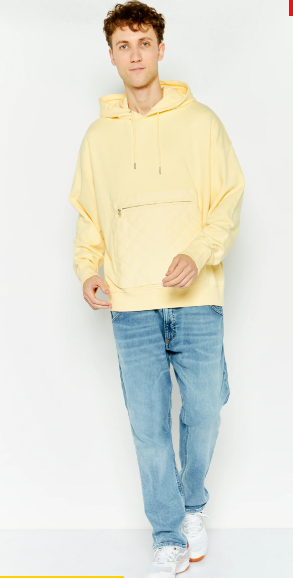Espirit Hoodie Yellow Men Hooded Textured Long Sleeve Sweatshirt
